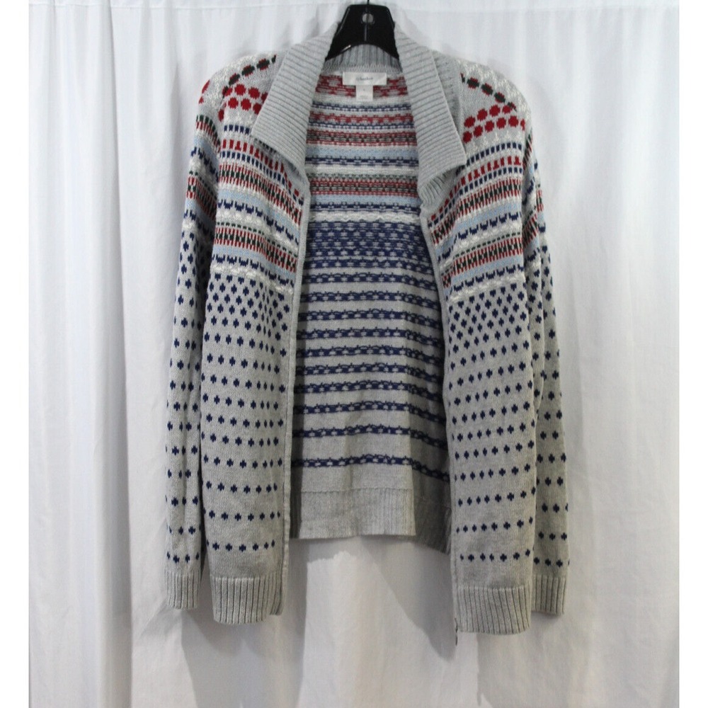 CJ Banks Womens Grey Multicolor Zip Up Cotton Cardigan Sweater  14W - Picture 4 of 6